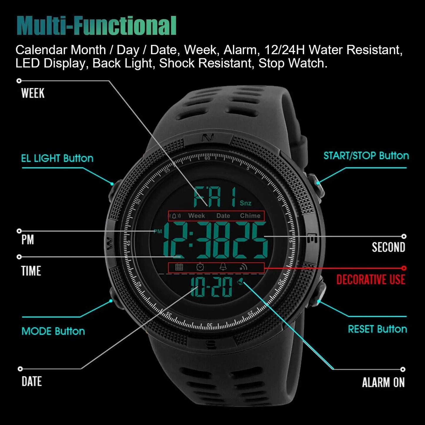 SKMEI Unisex Digital Military Sport Analog Waterproof Watch